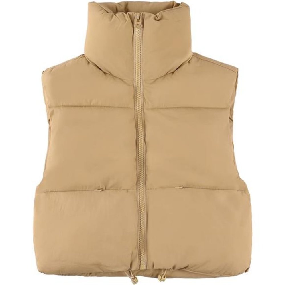 Cropped Puffer Vest Women Zip Up Stand Collar Sleeveless Padded Crop Puffy Vests